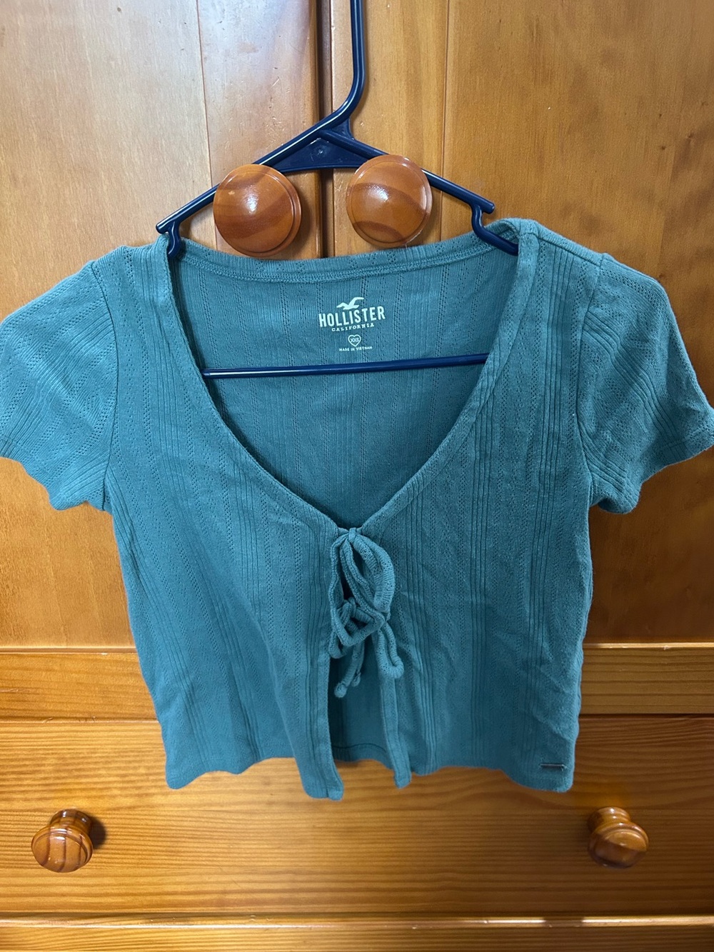Hollister Green Two Tie Ribbed Short Sleeve Top